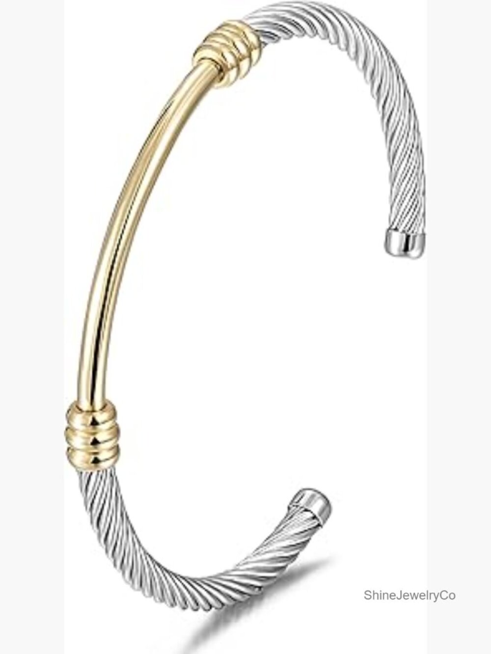 Twisted Cable Cuff Bracelet, Gold Plated Stainless Steel, 2.4" Inner Diameter